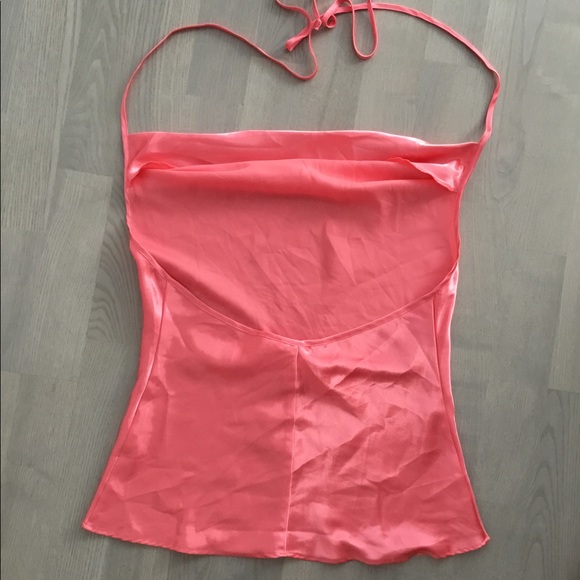 La Vie En Rose Pink / Pink Salmon Backless Halter Silky Satin Sleeping Tank Top - Picture 5 of 6